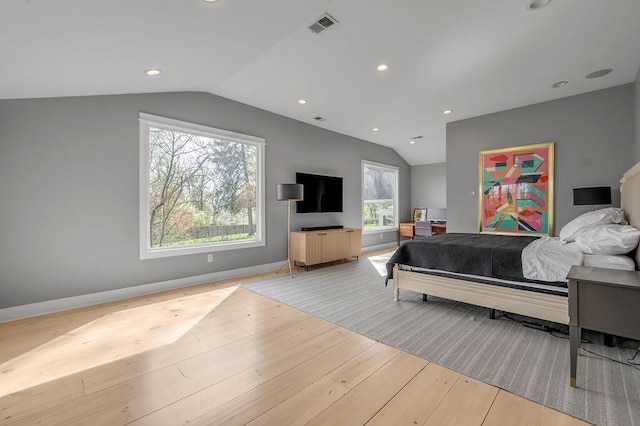 813 Westchester Dr, Lexington, KY 40502 - bedroom with baseboards, vaulted ceiling, visible vents, and light wood-style flooring