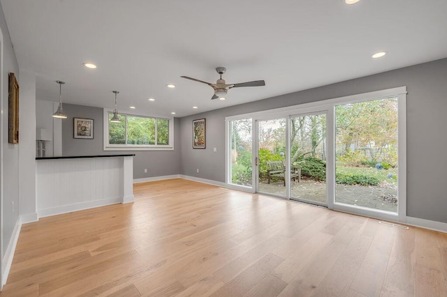 813 Westchester Dr, Lexington, KY 40502 - unfurnished living room featuring recessed lighting, light wood-style flooring, a ceiling fan, and baseboards