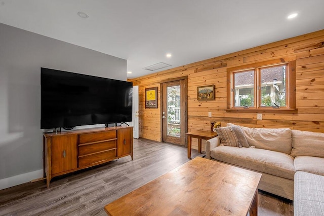 813 Westchester Dr, Lexington, KY 40502 - living room with recessed lighting, wood finished floors, a wealth of natural light, and wood walls