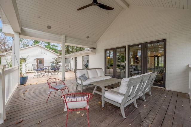 813 Westchester Dr, Lexington, KY 40502 - wooden terrace featuring an outdoor hangout area, a ceiling fan, and outdoor dining space