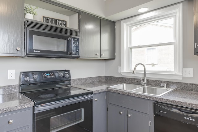 3241 Bowie Dr, Lexington, KY 40517 - kitchen with a sink, black appliances, and gray cabinets