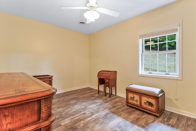 832 Cliffs Edge Rd, East Bernstadt, KY 40729 - office with visible vents, baseboards, a ceiling fan, and wood finished floors