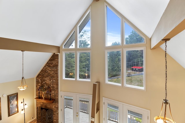 832 Cliffs Edge Rd, East Bernstadt, KY 40729 - interior space with a brick fireplace and french doors