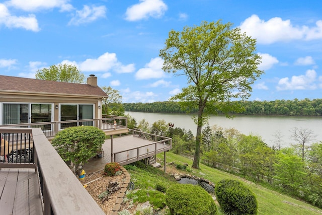 wooden deck with a water view