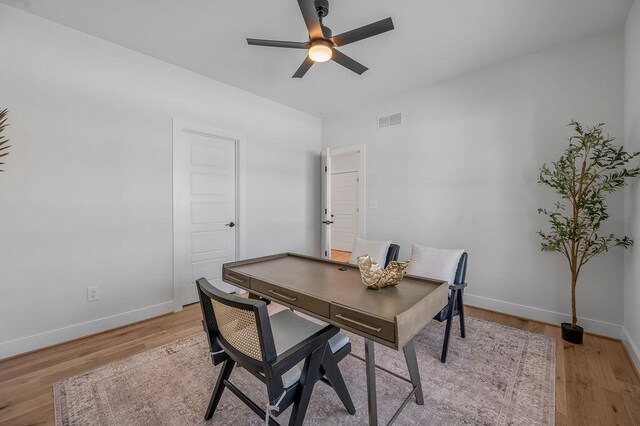 4137 Meadowlark Rd, Lexington, KY 40509 - home office featuring ceiling fan, baseboards, light wood-style floors, and visible vents