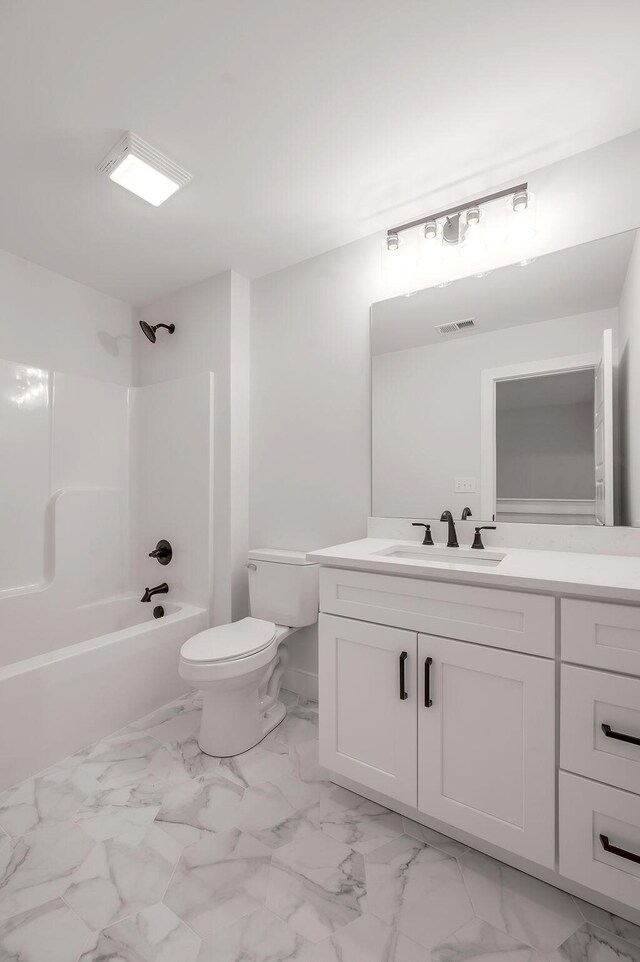 4137 Meadowlark Rd, Lexington, KY 40509 - bathroom featuring vanity, washtub / shower combination, marble finish floor, toilet, and visible vents