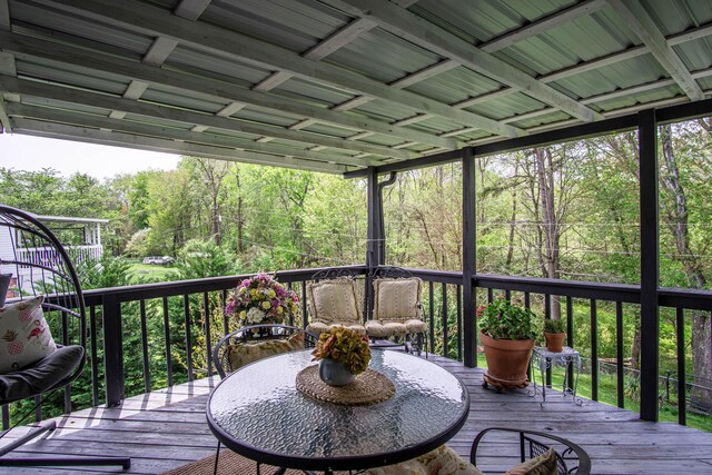 deck with a forest view