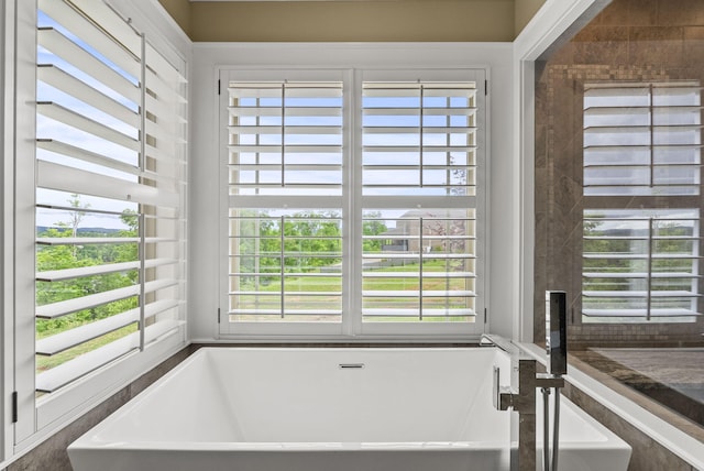 full bathroom featuring a freestanding tub