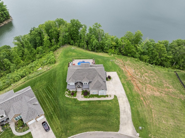 view from above of property featuring a nearby body of water