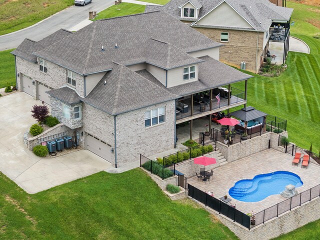 view from above of property with a pool