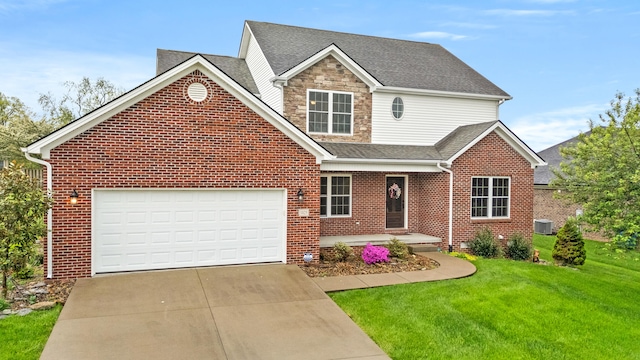 1025 Vineyard Way, Berea, KY 40403 - traditional-style house featuring driveway, a front yard, brick siding, a garage, and roof with shingles