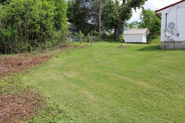 view of yard featuring a storage unit and an outbuilding