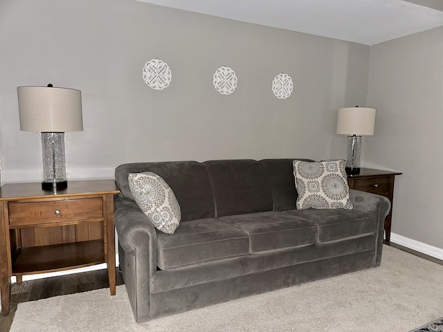 living area with wood finished floors and baseboards