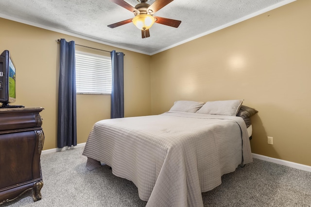 370 Poplar Ln, Morehead, KY 40351 - carpeted bedroom featuring a ceiling fan, baseboards, a textured ceiling, and ornamental molding
