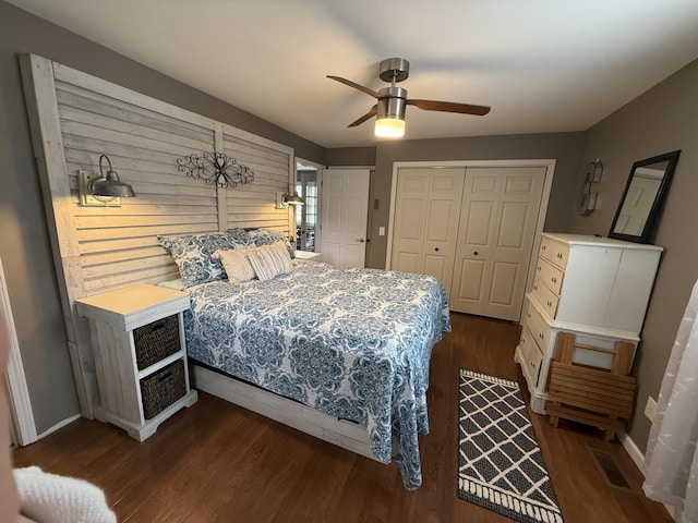 370 Poplar Ln, Morehead, KY 40351 - bedroom featuring baseboards, a ceiling fan, wood finished floors, and visible vents