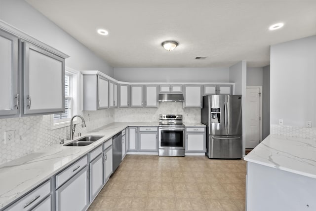 533 Lanarkshire Pl, Lexington, KY 40509 - kitchen with stainless steel appliances, under cabinet range hood, a sink, and tasteful backsplash