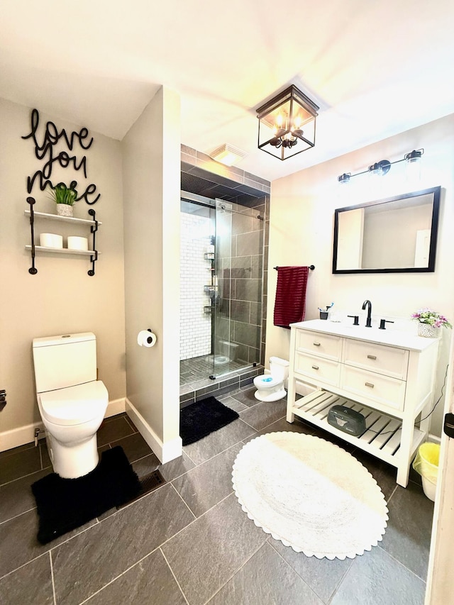 88 Powell Rd, Mckee, KY 40447 - full bath featuring toilet, vanity, baseboards, a shower stall, and tile patterned floors