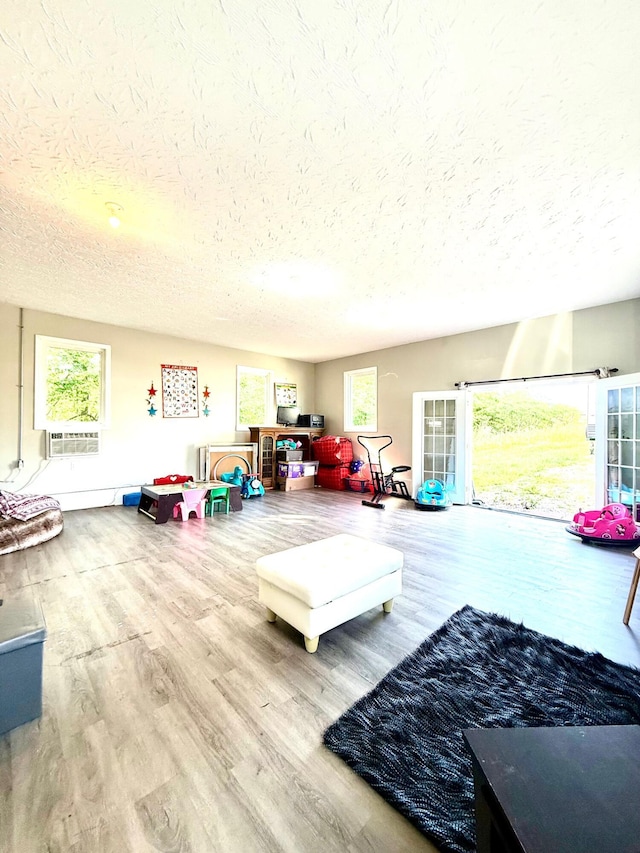 88 Powell Rd, Mckee, KY 40447 - living room with a textured ceiling, wood finished floors, and cooling unit