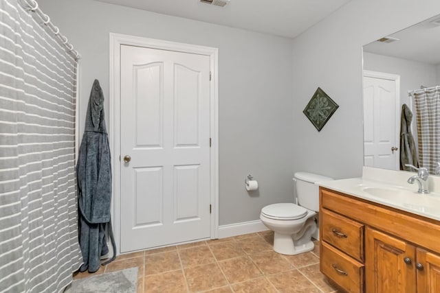 full bath with tile patterned flooring, toilet, vanity, and visible vents