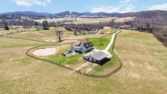 aerial view with a rural view and a mountain view