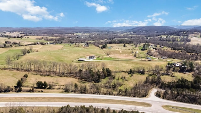 drone / aerial view featuring a mountain view