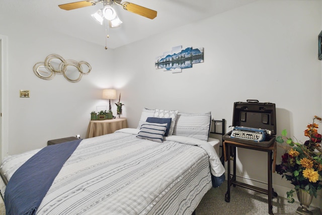 bedroom with carpet floors and a ceiling fan