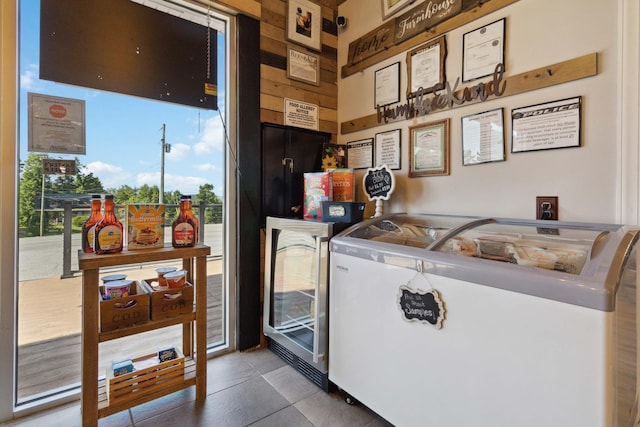 kitchen with beverage cooler