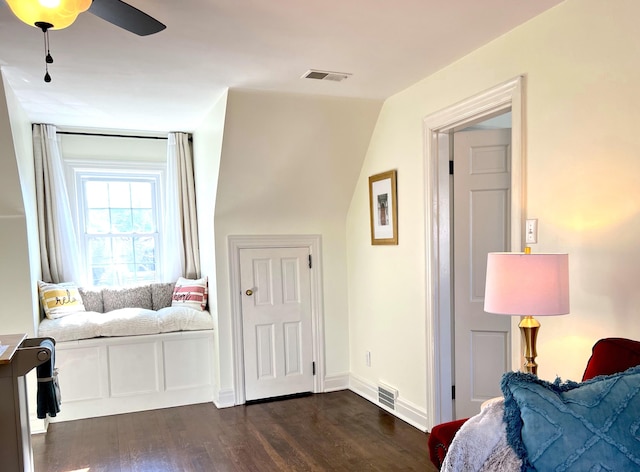 847 W Lexington Ave, Danville, KY 40422 - interior space with ceiling fan, visible vents, baseboards, and dark wood-style flooring