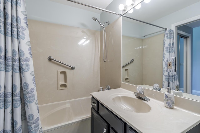 full bath featuring shower / tub combo and vanity