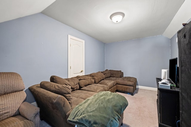 592 Harvest Ln, Harrodsburg, KY 40330 - living area featuring vaulted ceiling, light carpet, and baseboards