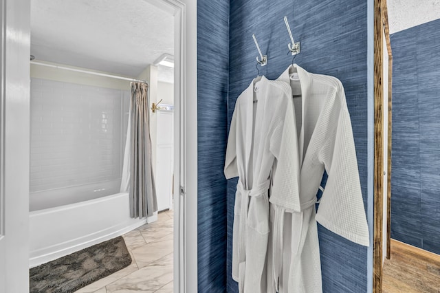 293 Deer Run Rd, Wellington, KY 40387 - full bath with shower / bath combo with shower curtain and marble look tile flooring