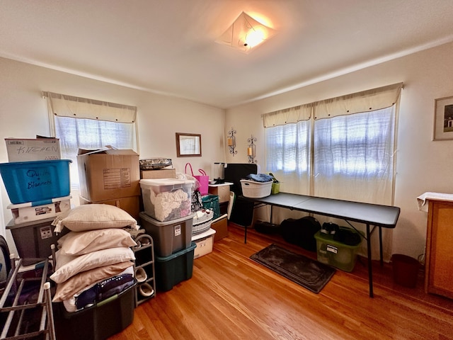 office space with wood finished floors