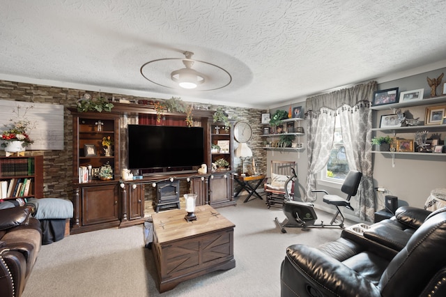 3576 Elkhorn Rd, Campbellsville, KY 42718 - living room featuring carpet flooring and a textured ceiling