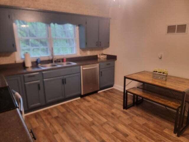 121 Hill Ct, Lancaster, KY 40444 - kitchen featuring a sink, stainless steel dishwasher, gray cabinets, and visible vents