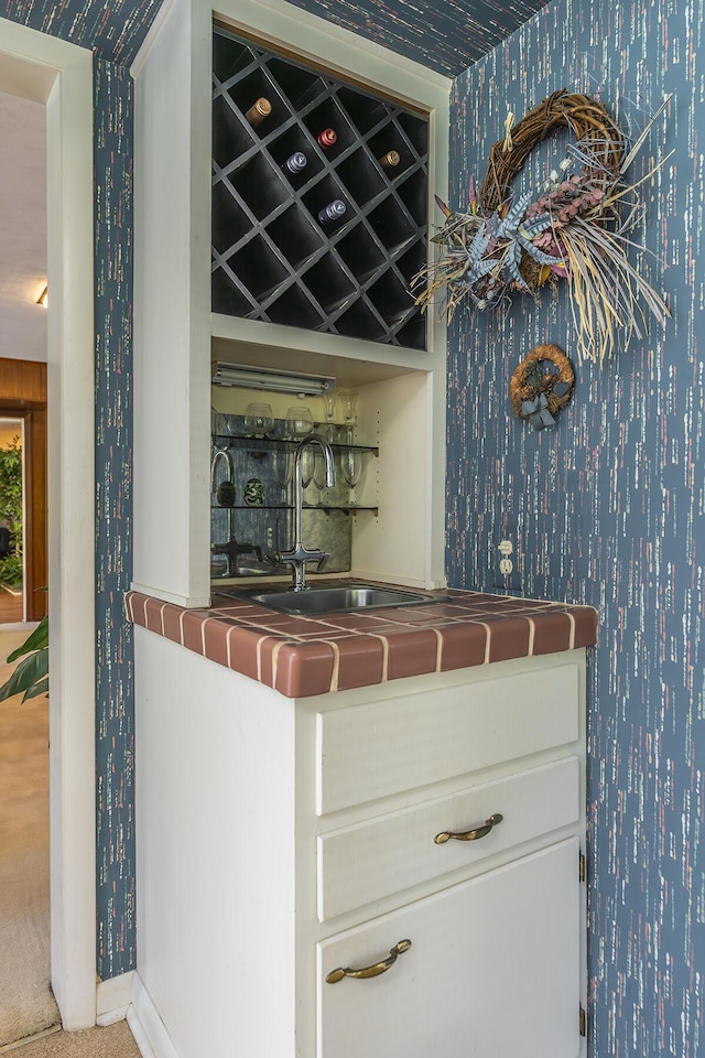 1964 Shadybrook Ln, Lexington, KY 40502 - indoor bar with wallpapered walls, baseboards, and carpet floors