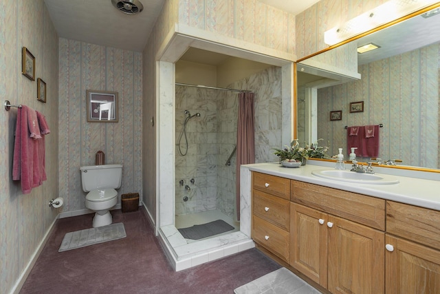 1964 Shadybrook Ln, Lexington, KY 40502 - bathroom with vanity, toilet, a stall shower, and baseboards