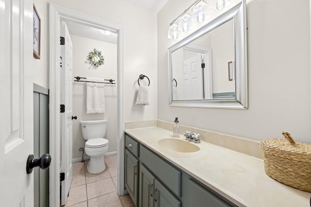 bathroom with vanity, tile patterned flooring, and toilet