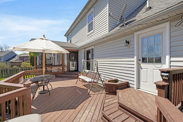 wooden terrace with fence and outdoor dining space