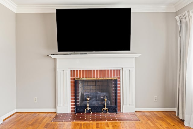 307 N Doctor St, Springfield, KY 40069 - room details featuring crown molding, a fireplace with flush hearth, and wood finished floors