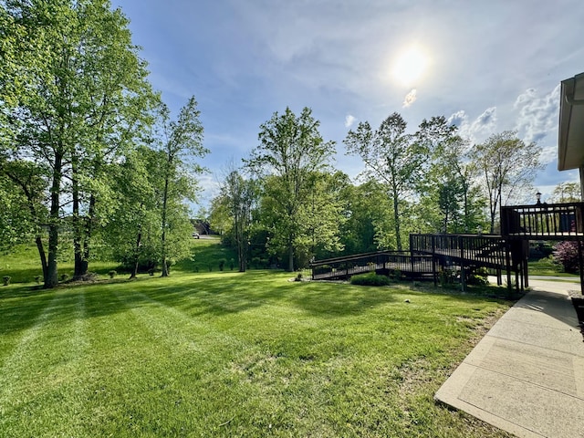 view of yard featuring a wooden deck