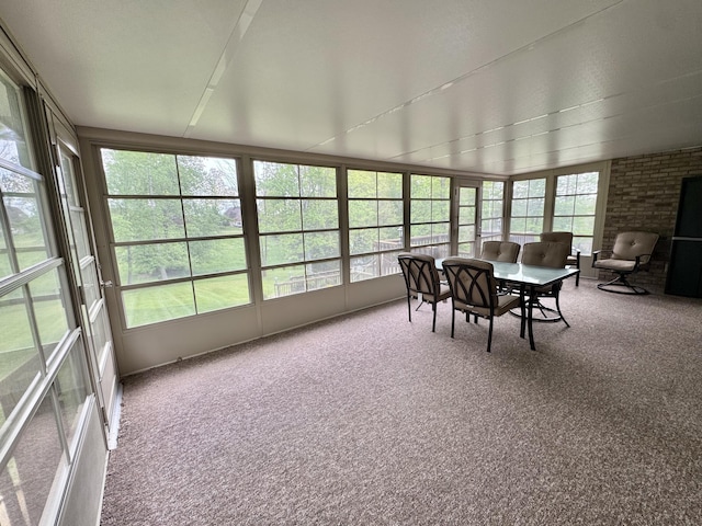 sunroom / solarium featuring carpet