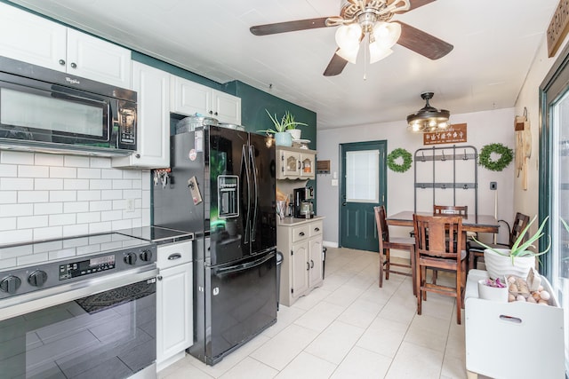 1139 Venetian Way, Lexington, KY 40517 - kitchen with black appliances, tasteful backsplash, white cabinetry, and a ceiling fan