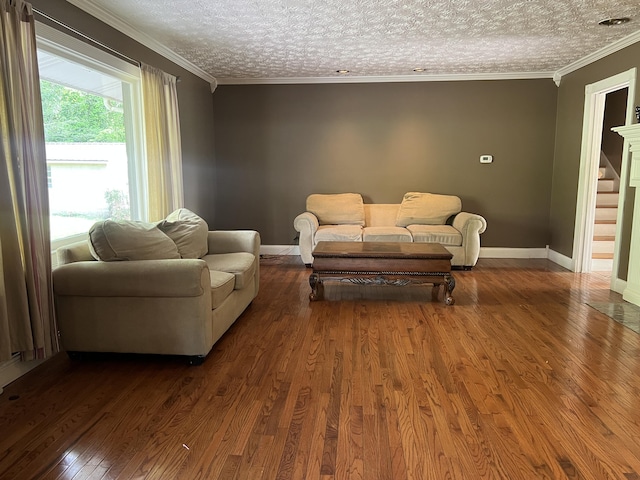 513 Sharp Gap Rd, Barbourville, KY 40906 - living room with dark wood-style floors, stairway, crown molding, and baseboards