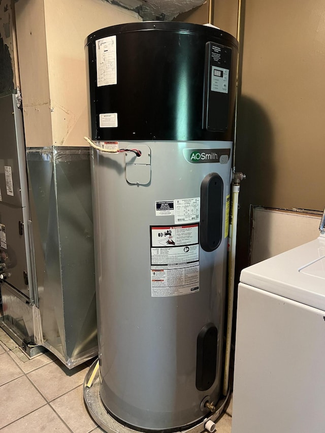 513 Sharp Gap Rd, Barbourville, KY 40906 - utility room featuring heating unit, hybrid water heater, and washer / clothes dryer