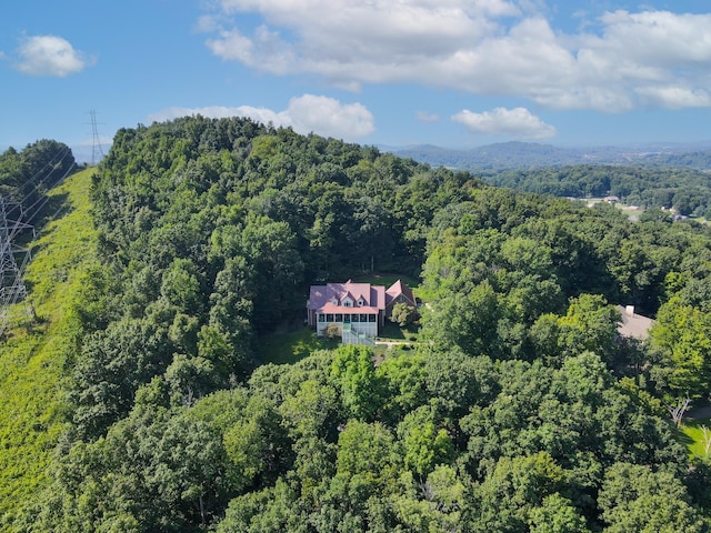 drone / aerial view featuring a view of trees