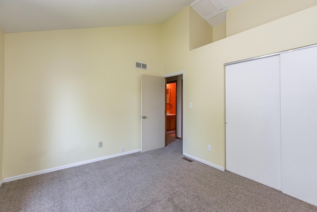 420 Stonehedge Pl, Lexington, KY 40517 - unfurnished bedroom with visible vents, baseboards, carpet floors, and high vaulted ceiling