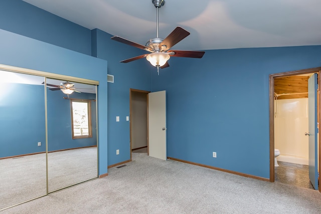 420 Stonehedge Pl, Lexington, KY 40517 - unfurnished bedroom featuring a ceiling fan, visible vents, baseboards, a closet, and carpet flooring