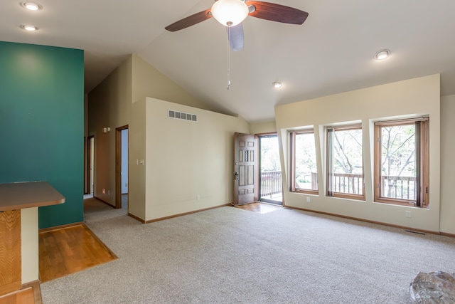 420 Stonehedge Pl, Lexington, KY 40517 - unfurnished living room featuring carpet flooring, a ceiling fan, baseboards, recessed lighting, and visible vents