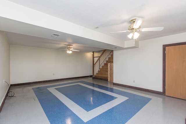 420 Stonehedge Pl, Lexington, KY 40517 - interior space featuring stairway, baseboards, a ceiling fan, and visible vents