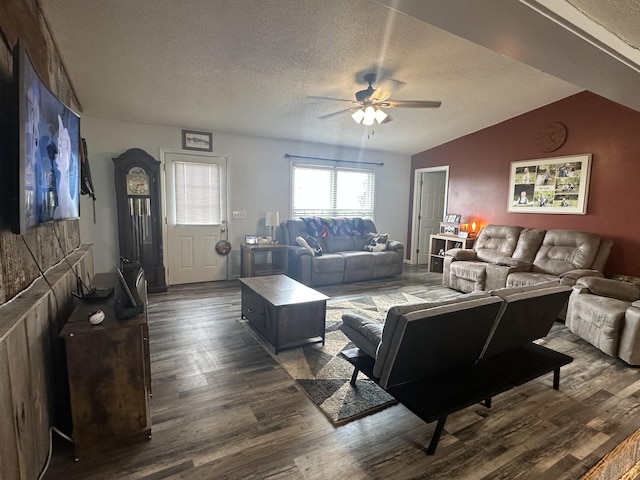 91 Barnett Rd, Brodhead, KY 40409 - living area featuring dark wood-type flooring, ceiling fan, and a textured ceiling
